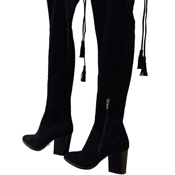 Marc Fisher Alinda Over The Knee Boots Size 9 BLACK Suede 2 Back Tie Tassels - Picture 8 of 16